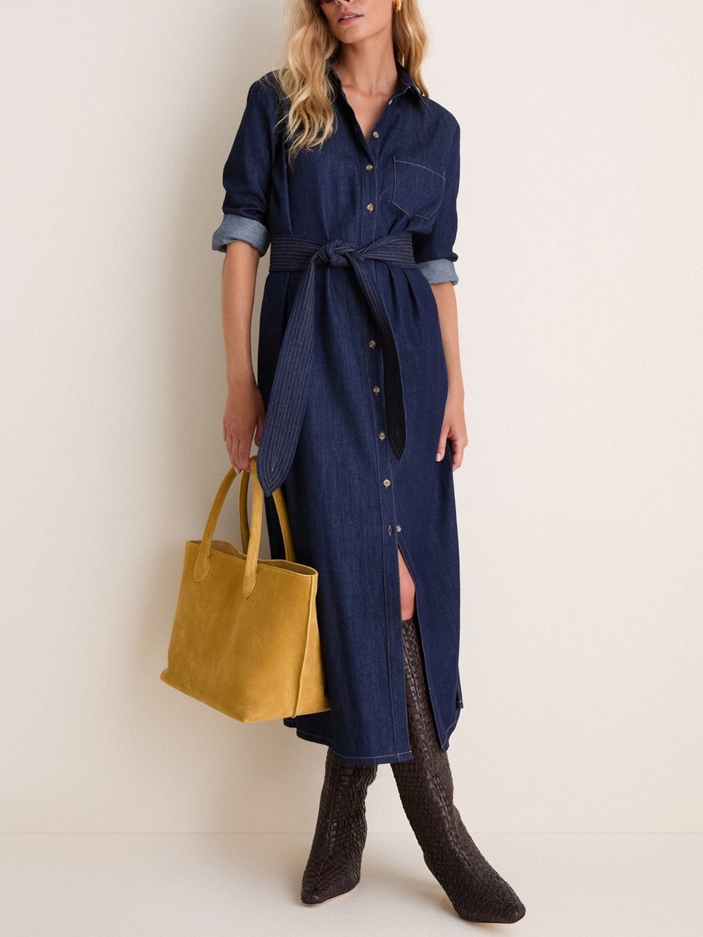 Tuckernuck Chessie Dark Indigo Denim Shirt Midi Dress